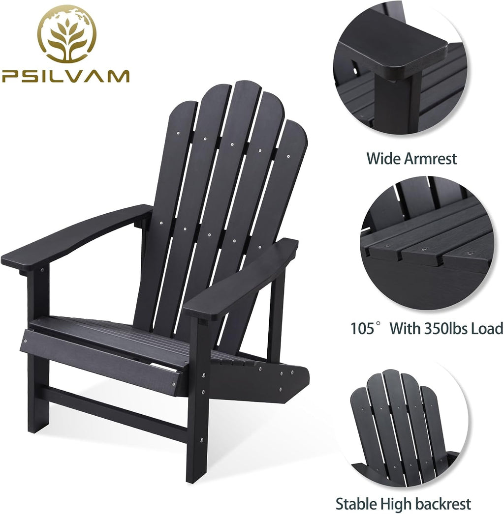 Psilvam Adirondack Chair,Poly Lumber Fire Pit Chair,Black