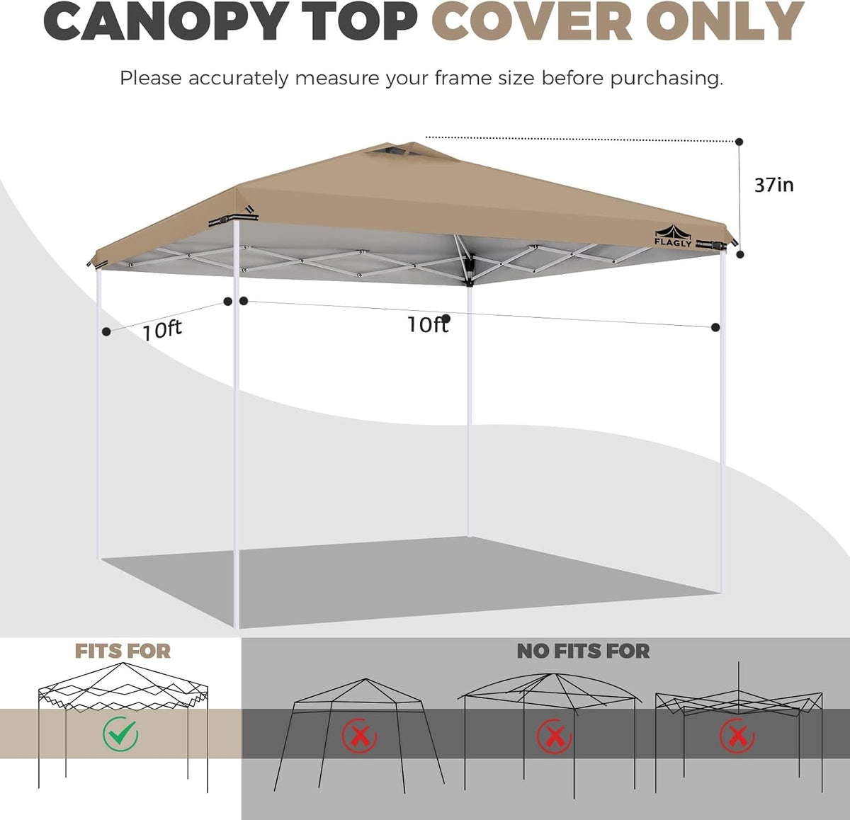 10x10ft Replacement Canopy Top with Air Vent, Waterproof & UV Protection Canopy Tent Top Cover for Straight Leg Canopy Frame - for Outdoor, Patio, Event, Trade Show (Khaki, 10x10ft)
