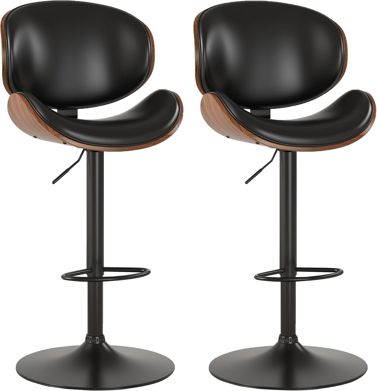 KCC Bar Stools for Kitchen Swivel Bentwood Barstools,Set of 2,Black PU