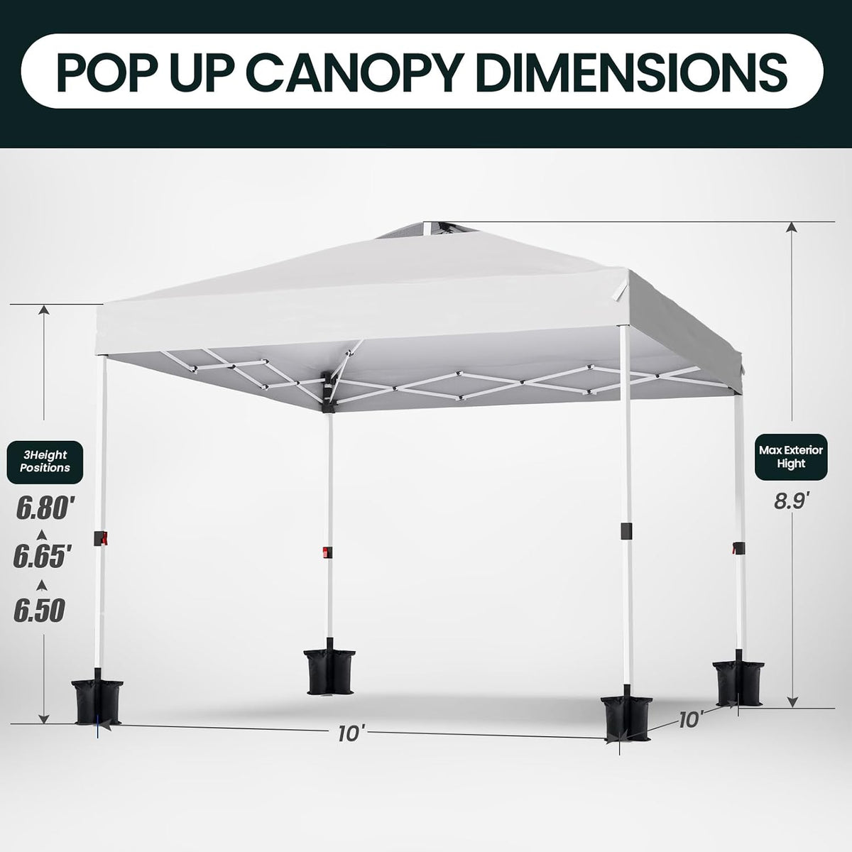 Shades 10x10 Pop Up Canopy with One Push Setup,Heavy Duty Beach Tent with Wheels for Easy Moving, Sun Shelter for Parties,Events, Outdoor Gazebo with 420D Coated Waterproof White Fabric