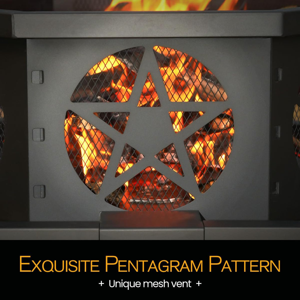 Verdeluxe 32 Inch Outdoor Octagonal Fire Pit with Fire Poker Black