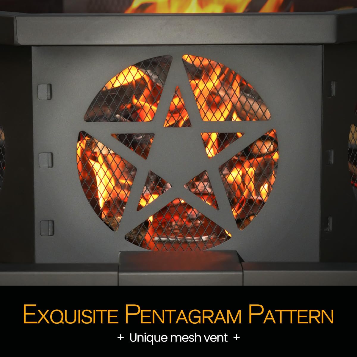 Verdeluxe 32 Inch Outdoor Octagonal Fire Pit with Fire Poker Black