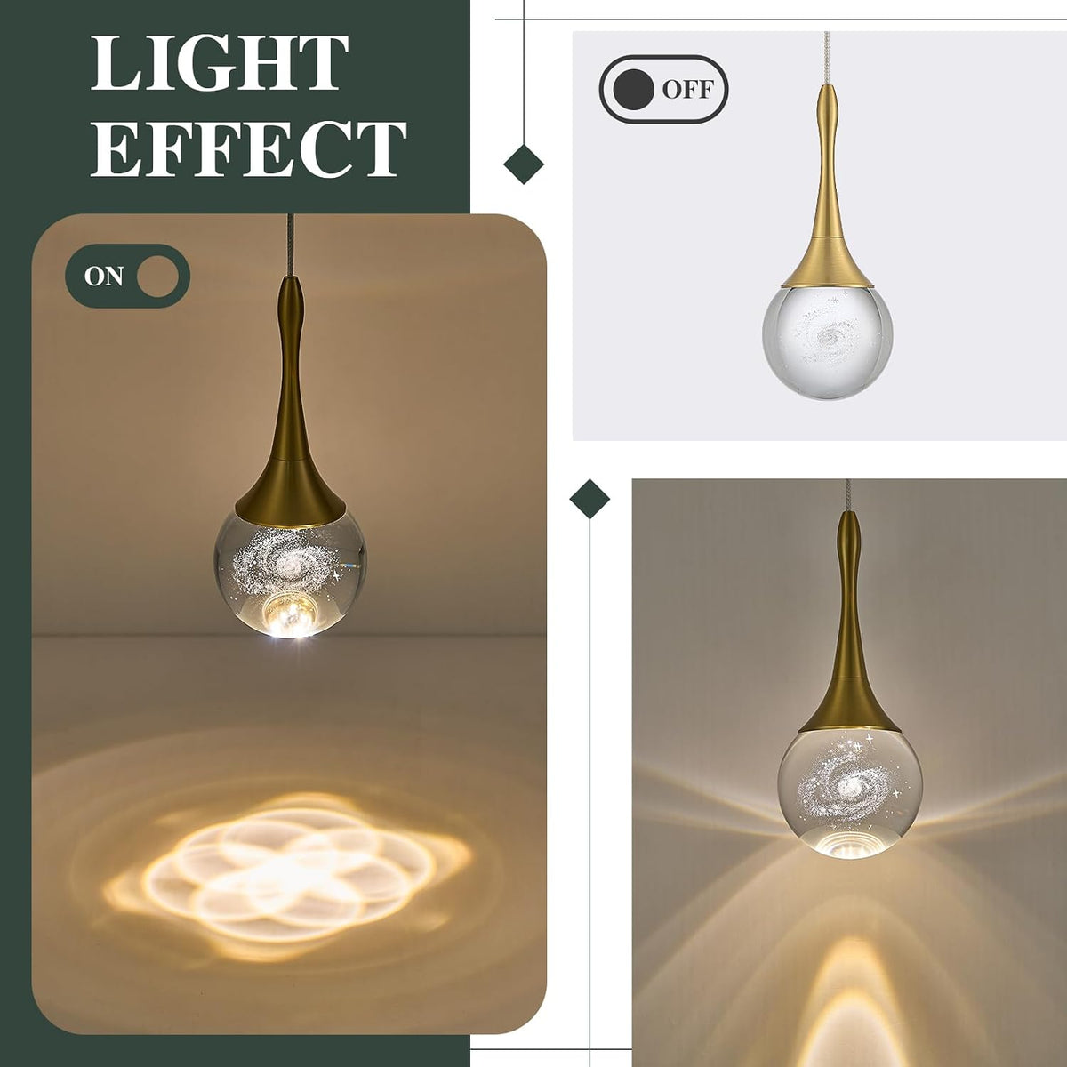 LED Pendant Light Kitchen Island Milky Way Crystal Pendant Lights Dimmable Gold Modern Hanging Light for Bedroom Bathroom Living Room 3000K Warm White, 1 Pack