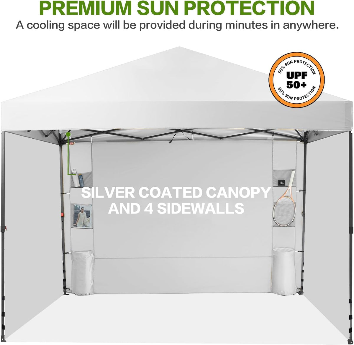 tunbne 10x10 pop up canopy tent with 4 showing dimensions