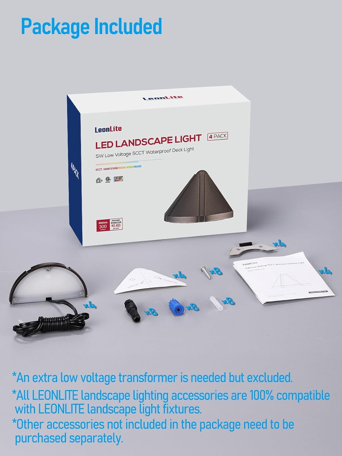 LEONLITE 4-Pack 5CCT Low Voltage LED Deck Light Triangle Oil Rubbed Bronze