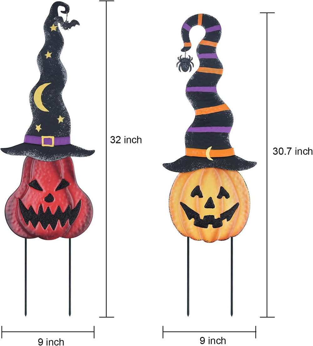 YEAHOME Halloween Decorations Outdoor, 2 Pack Metal Pumpkin Garden Stakes wit...