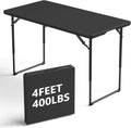 4FT Folding Table 3 Levels Adjustable Height, Heavy Duty Fold-in-Half Portable Table, 400 lbs Capacity Foldable Table for Party Dining Camping Events Picnic Outdoor Indoor Use