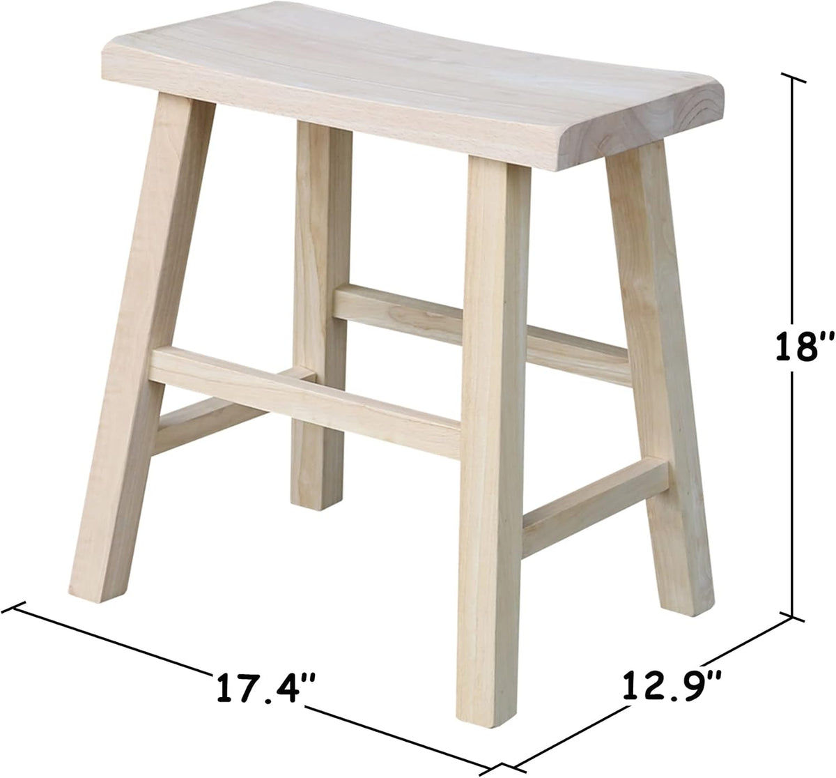 International Concepts Saddle Seat Stool, 18-Inch Seat Height, Solid Parawood, Unfinished
