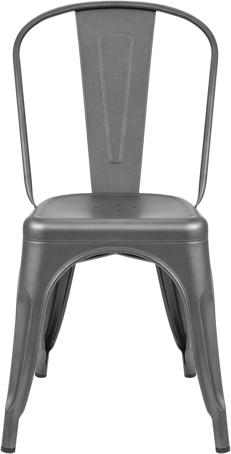 Furmax Metal Dining Chair Indoor-Outdoor Use Stackable Classic Trattoria Chair Chic Dining Bistro Cafe Side Metal Chairs Set of 4 (Gray)