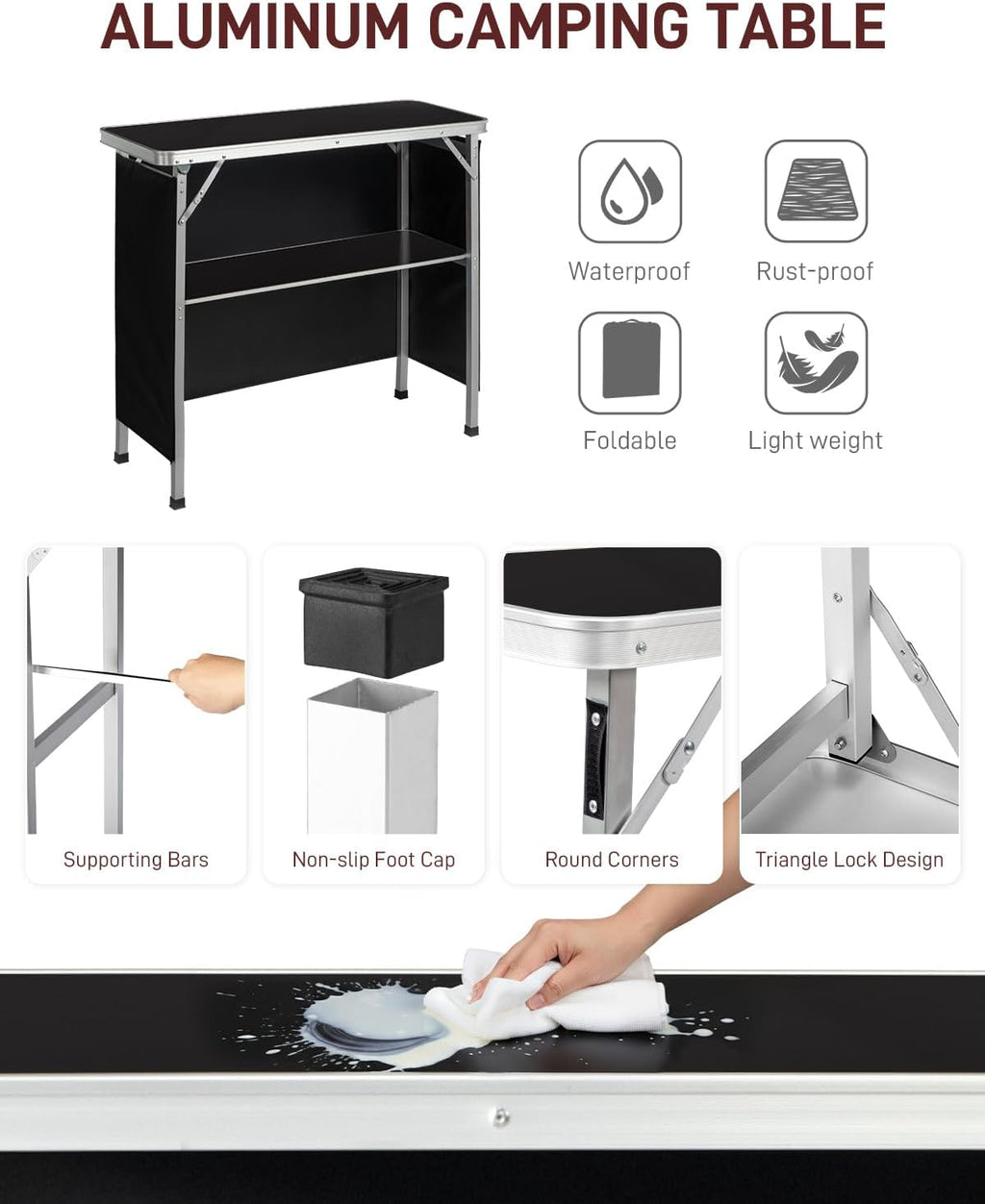 Outvita Portable Bar Table with 2 Tier Shelves & Black Skirt for Party