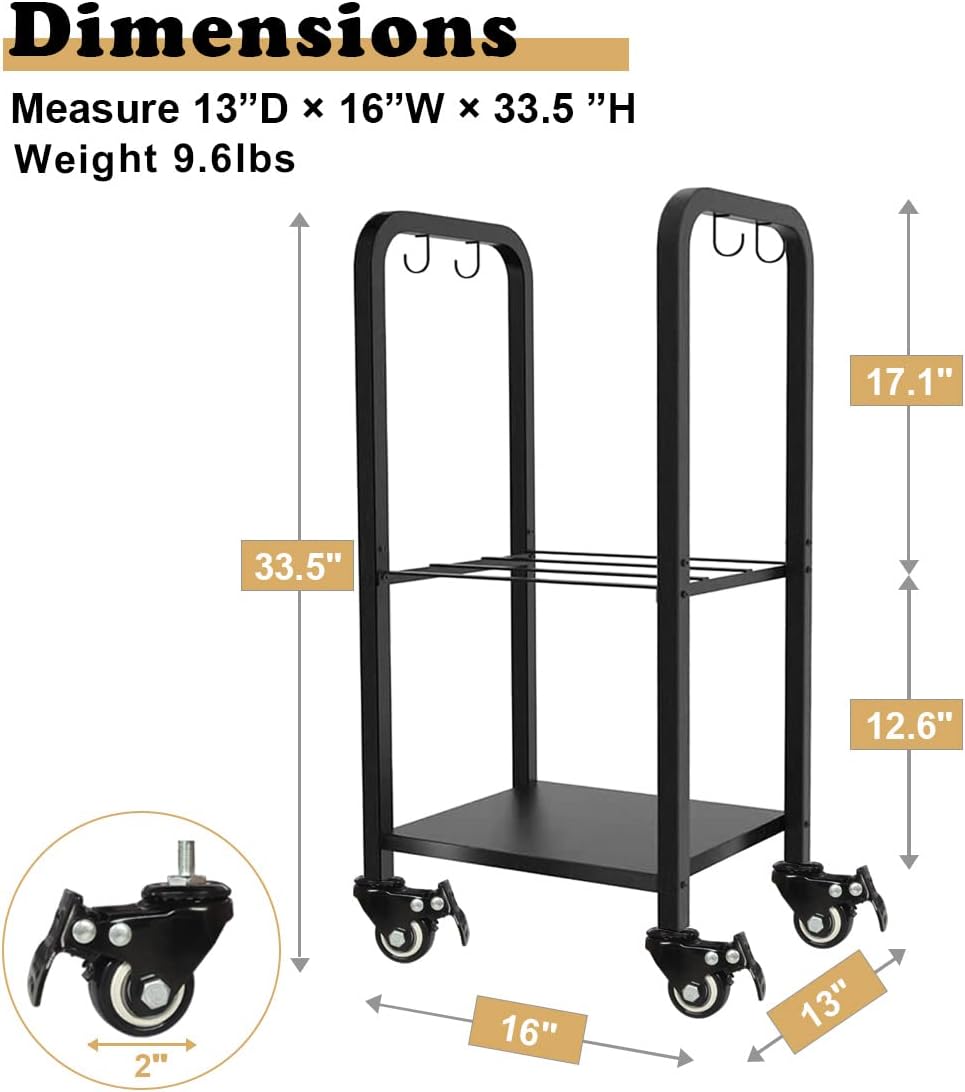2-Tier Fireplace Firewood Rack Holder for Indoor Outdoor, Small Fire Wood Holder Log Storage Stacker Stand for Patio, Black(With Wheels)
