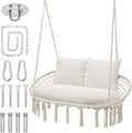 MoNiBloom Outdoor 2 Seat Hammock Chair with 3 Cushions, Beige