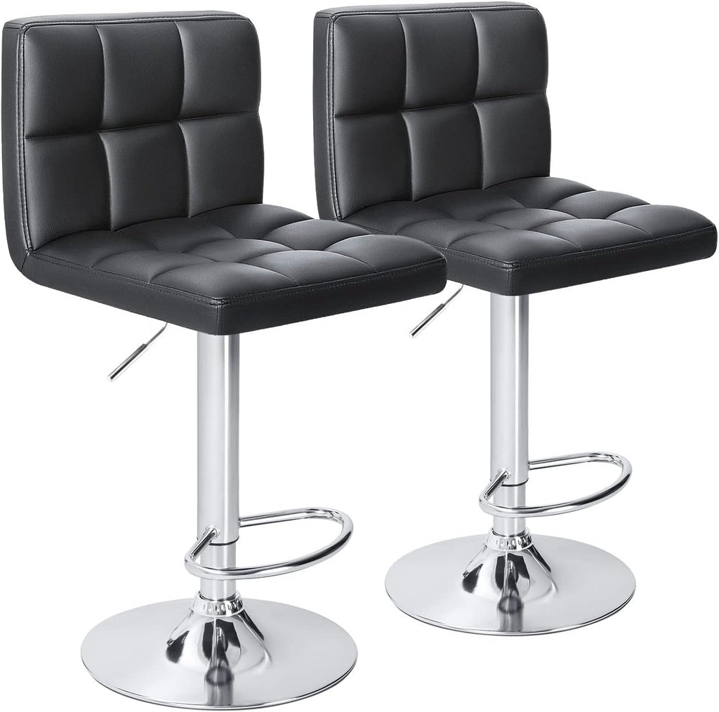 Homall Bar Stools Modern PU Leather Adjustable Swivel Barstools, Armless Hydraulic Kitchen Counter Bar Stool Extra Height Square Island Barstool with Back Set of 2 (Leather, Black)