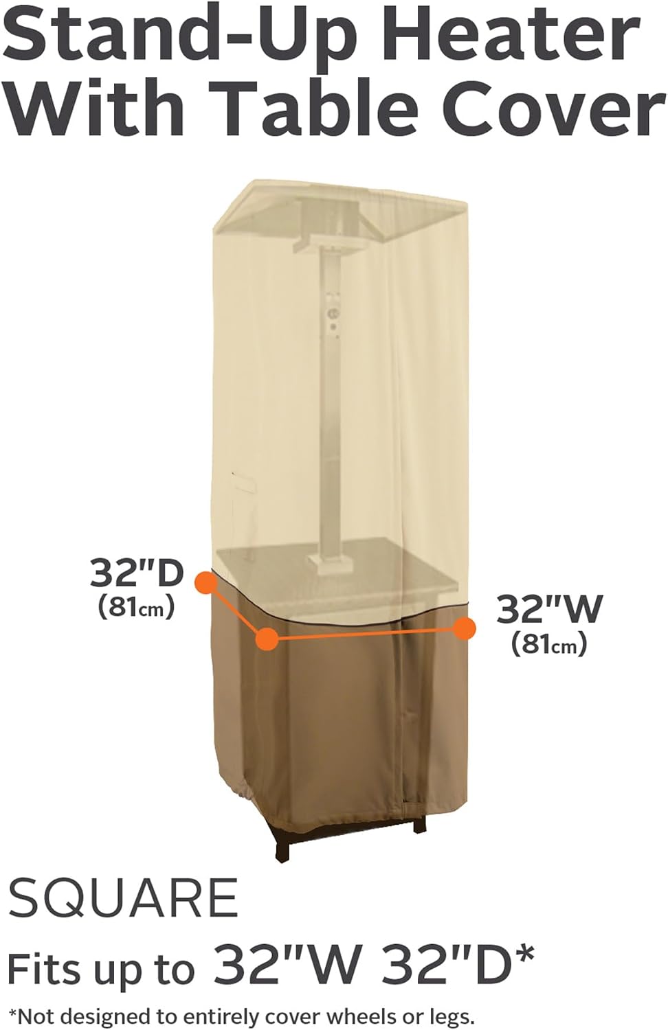 Classic Accessories Veranda Water-Resistant 32 Inch Square Stand-Up Patio Heater With Table Cover, Outdoor Heater Cover