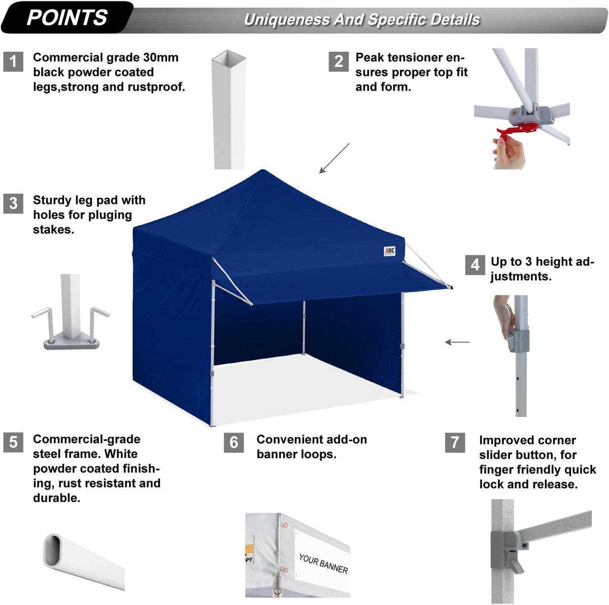 ABCCANOPY 10x10 Commercial Pop up Canopy Tent with Awning Sidewall