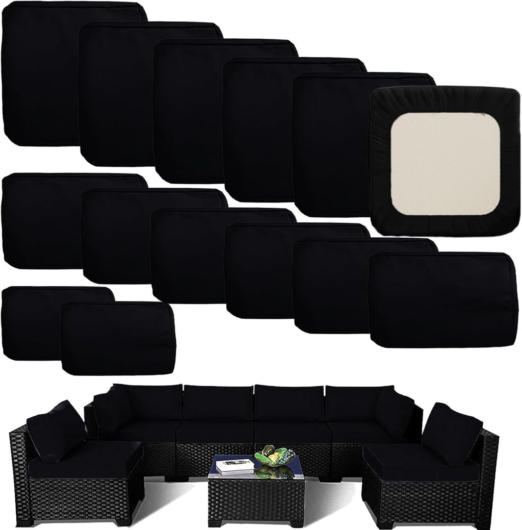 Outdoor Cushion Covers Replacement 14 Pcs, Black