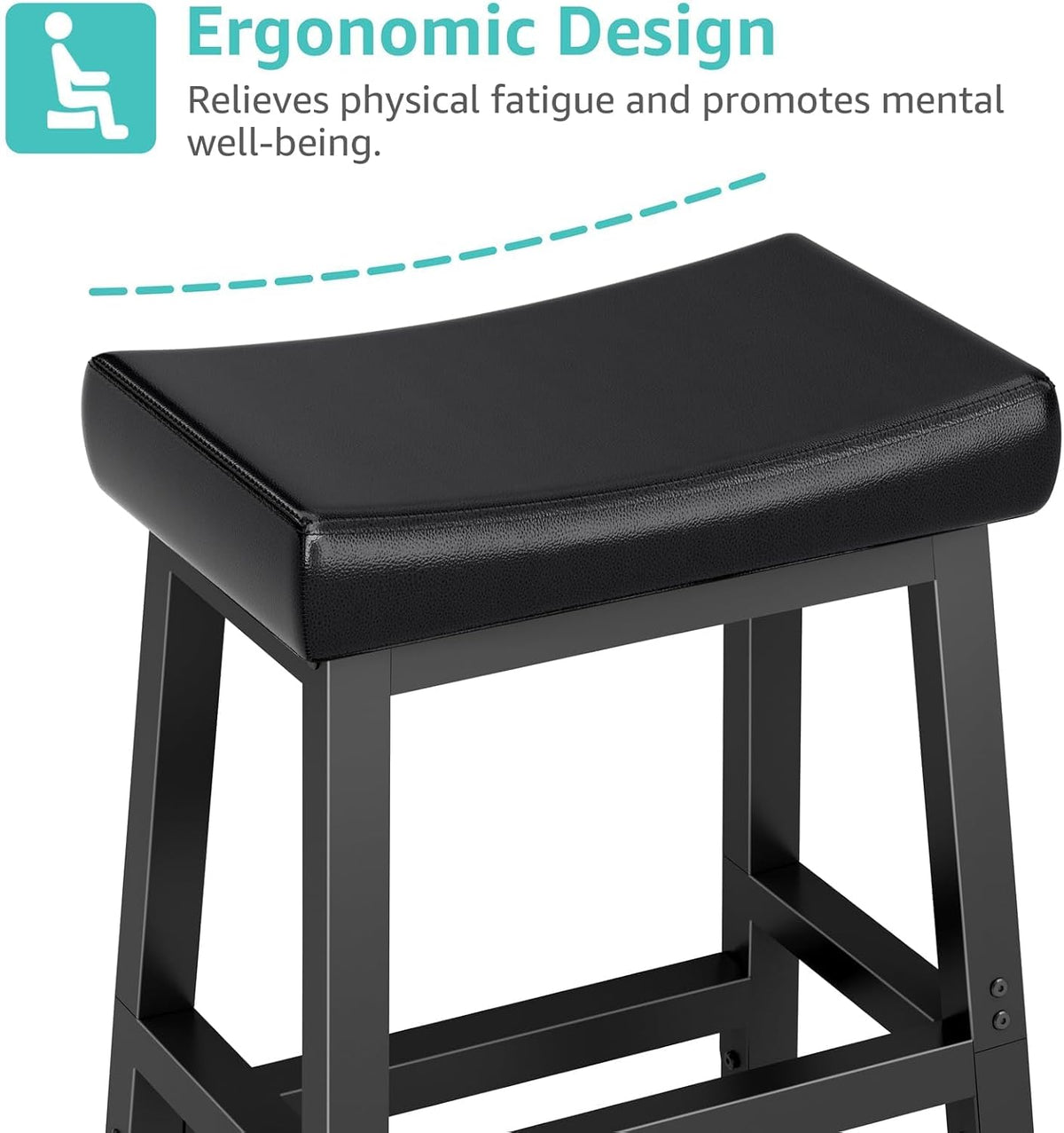 WINAZ Modern Backless Bar Stools Set of 2, 24 Inch Counter Height Stools with Footrest, Matte Finish Metal Legs, Padded Faux Leather Kitchen Island Chairs, Space Saving Stationary Design, Black