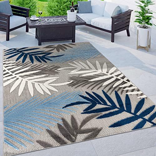 Rugshop Palm Indoor/Outdoor Non-Shedding Deck Patio Area Rug Blue 5' x 7'