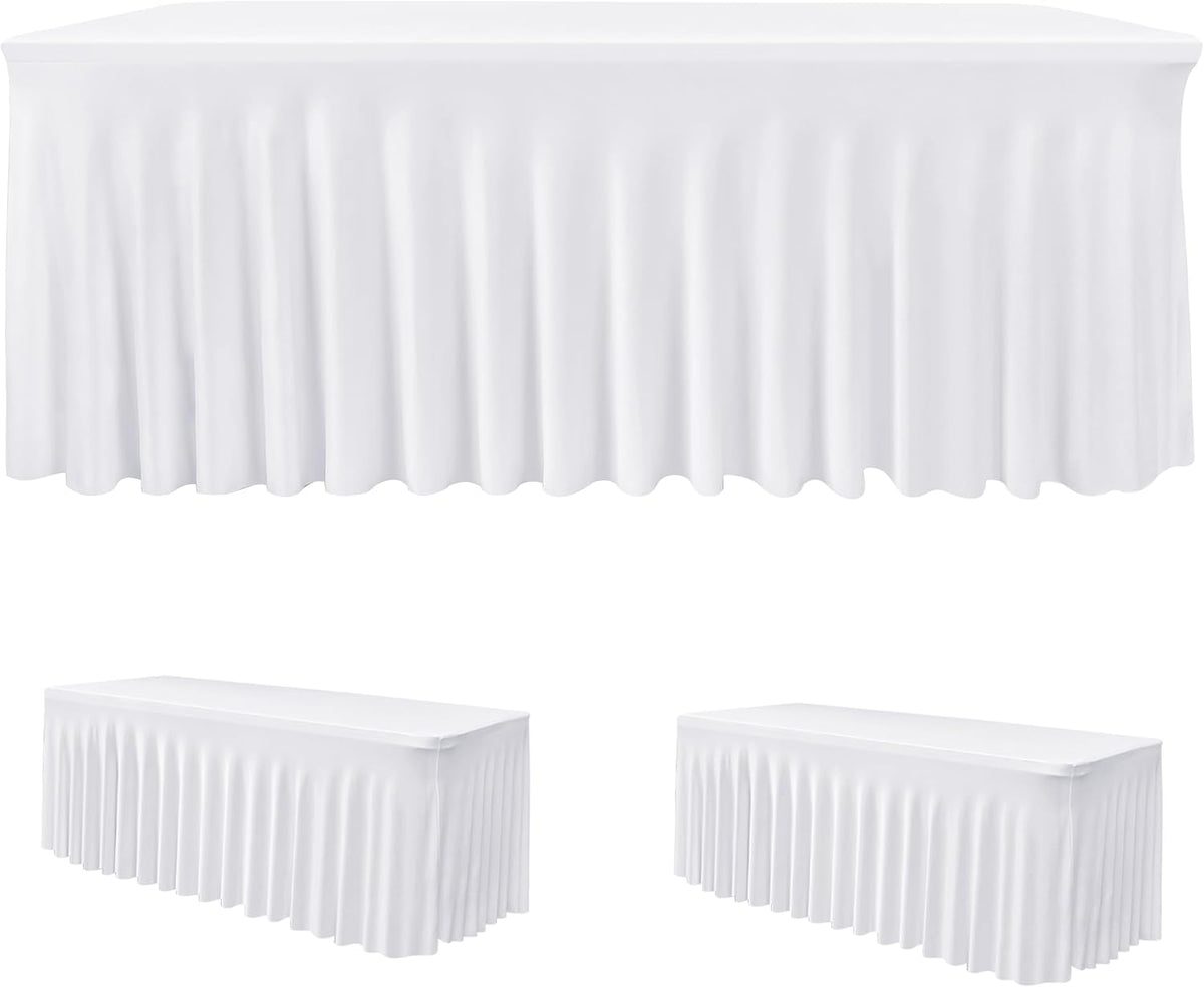 White Spandex Table Covers 6ft Rectangle Table Skirts for Party 2 Pack