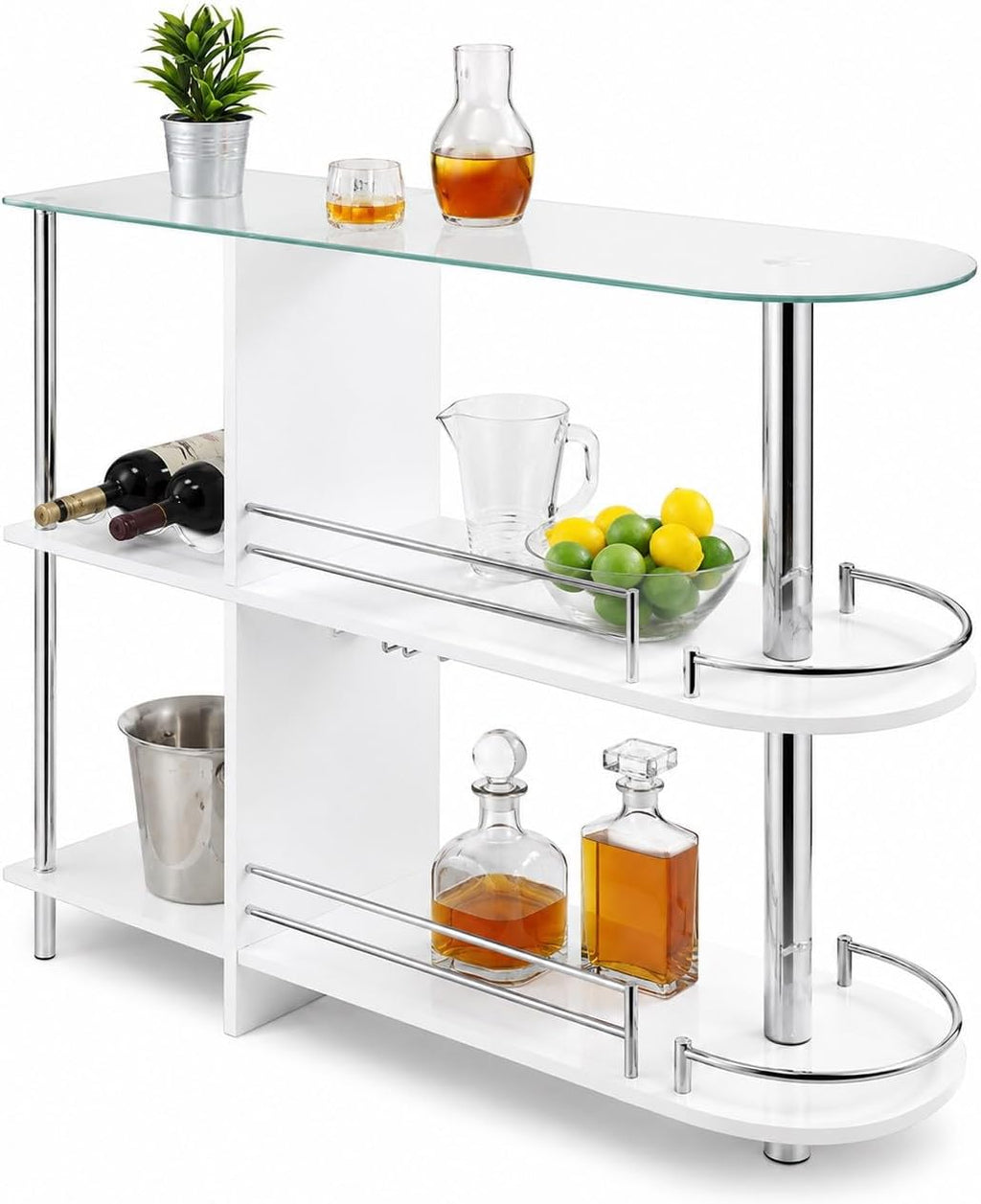 Kings Brand Furniture Bar Table with Two Tempered Glass Shelves, White