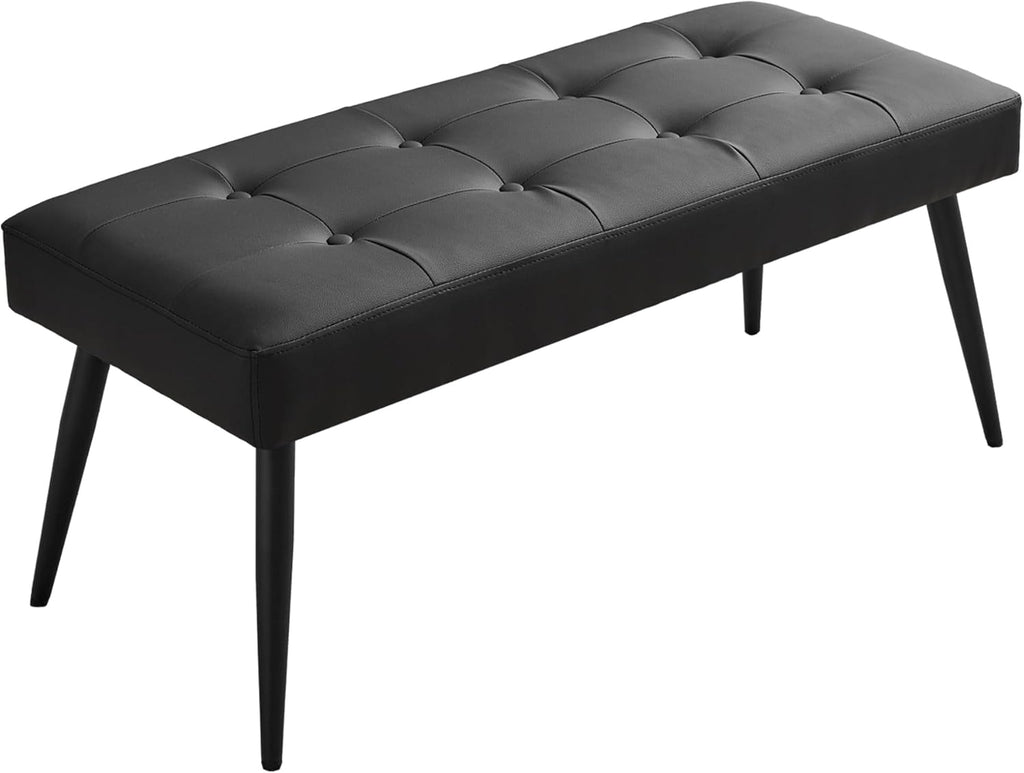 LOULENS Faux Leather Entryway Bench, Modern Upholstered Bench, Matte Black
