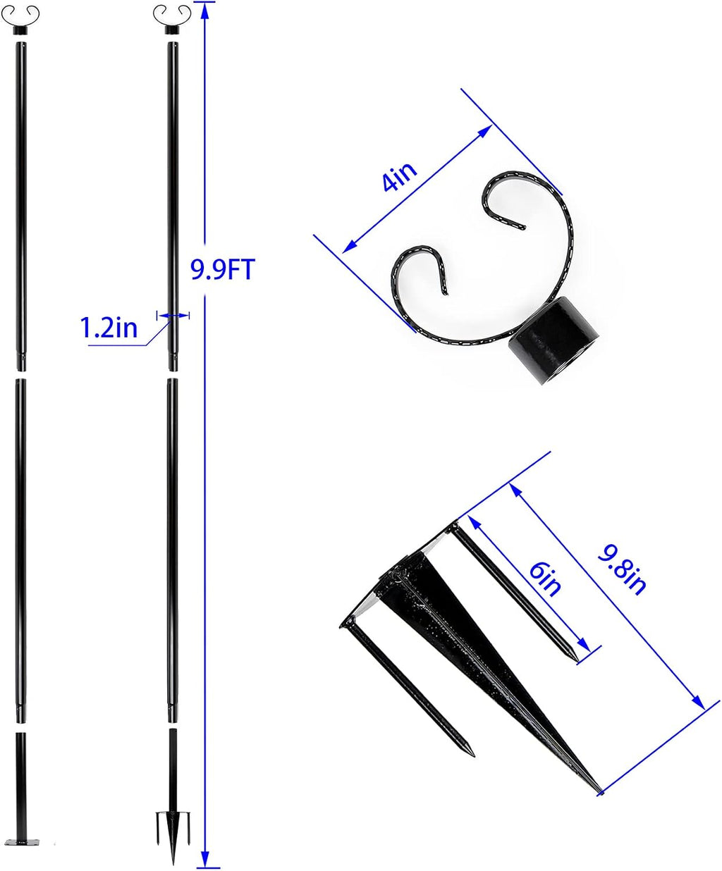 String Light Poles - 9ft Outdoor Metal Poles with Hooks for Hanging String Lights, Suitable for Garden, Backyard, Patio, Wedding and Party, Black (2 Pack)