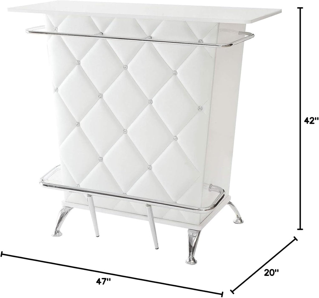 Benzara BM181080 Contemporary Style Leatherette Padded Bar Table with Button Tufting White