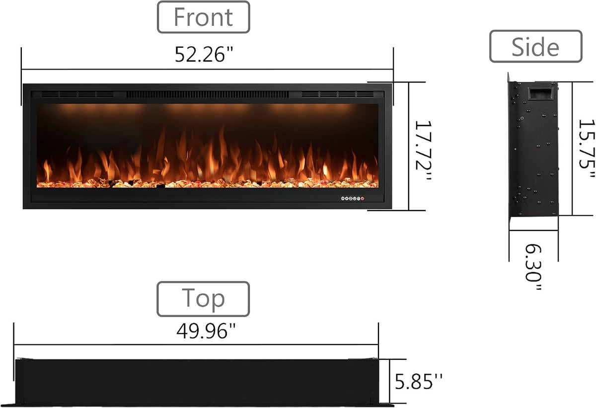 50" WiFi-Enabled Electric Fireplace Insert, APP Smart Control, Wall Mounted&Recessed Linear Fireplace Heater with Thermostat, Flame&Top Lights, Log&Crystal, Timer