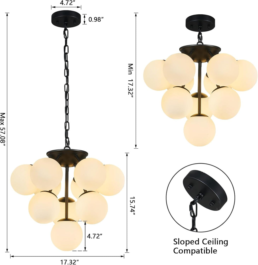 10 Lights Globe Pendant Light Mid Century Pendant Lighting Modern Black Sputnik Chandelier Dining Room Pendant Lights for Kitchen Island Living Room Bedroom Staircase