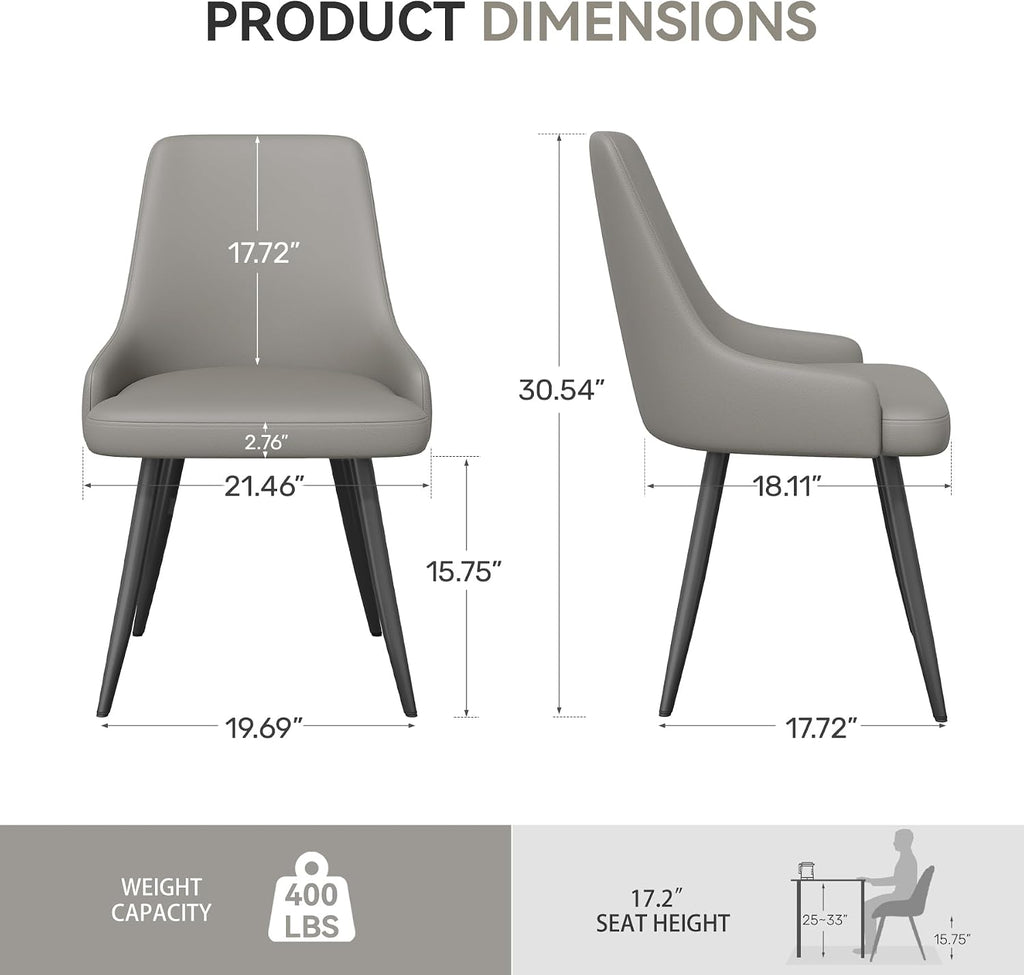 Faux Leather Chairs Set of 6, Waterproof Padded Seat,Grey