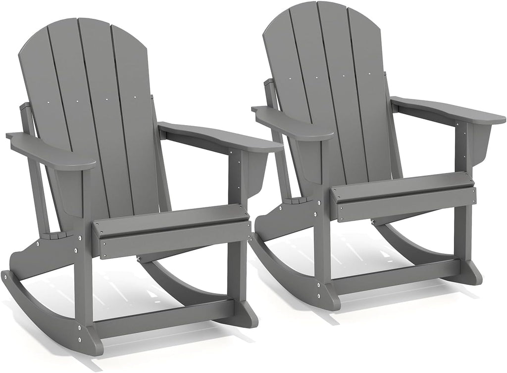 GREENVINES Adirondack Rocking Chairs Set of 2, HDPE Outdoor Rockers, Grey