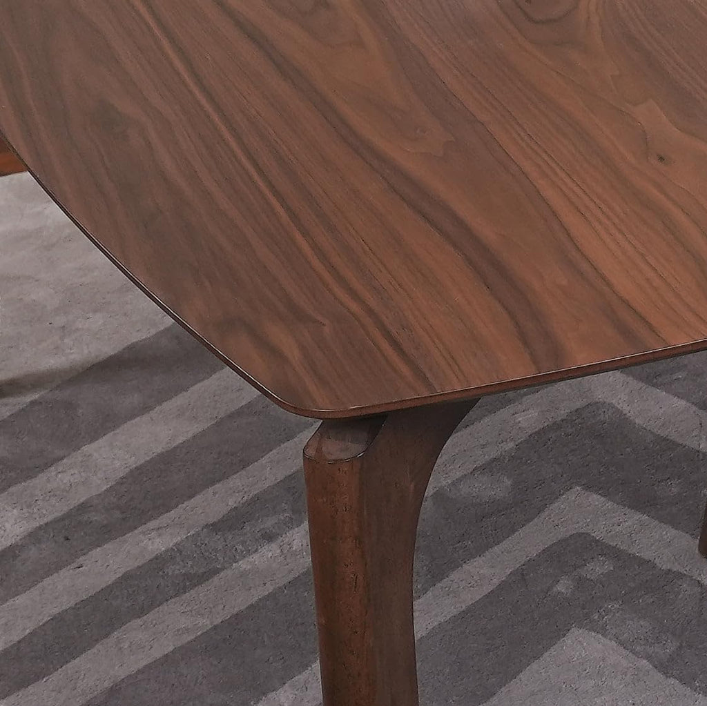 CONSDAN Dining Table for 4-6, Table Only, Walnut Veneer Top, Solid Wood Frame, Round Rectangular Shape, Softly Curved Edges, Elegant Look