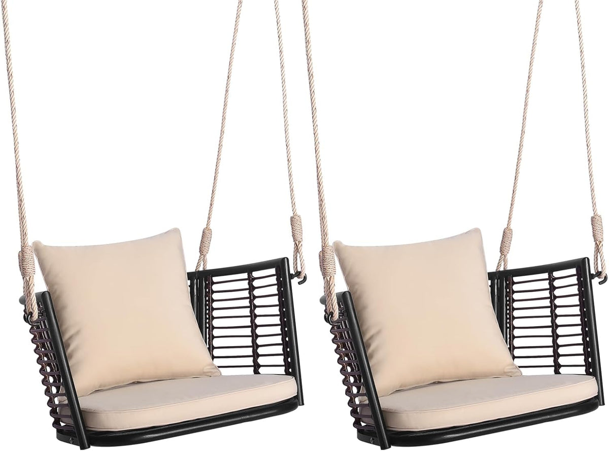 HAPPYGRILL 2 Pack Outdoor Porch Swing with Seat Cushion & Back Cushion