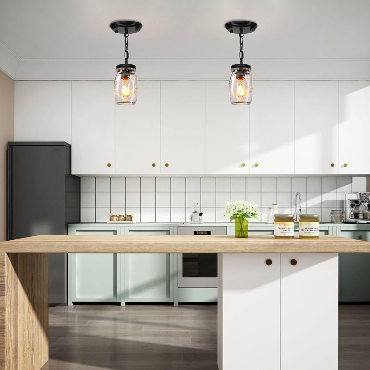 glass mason jar light fixtures kitchen island lighting, package contents
