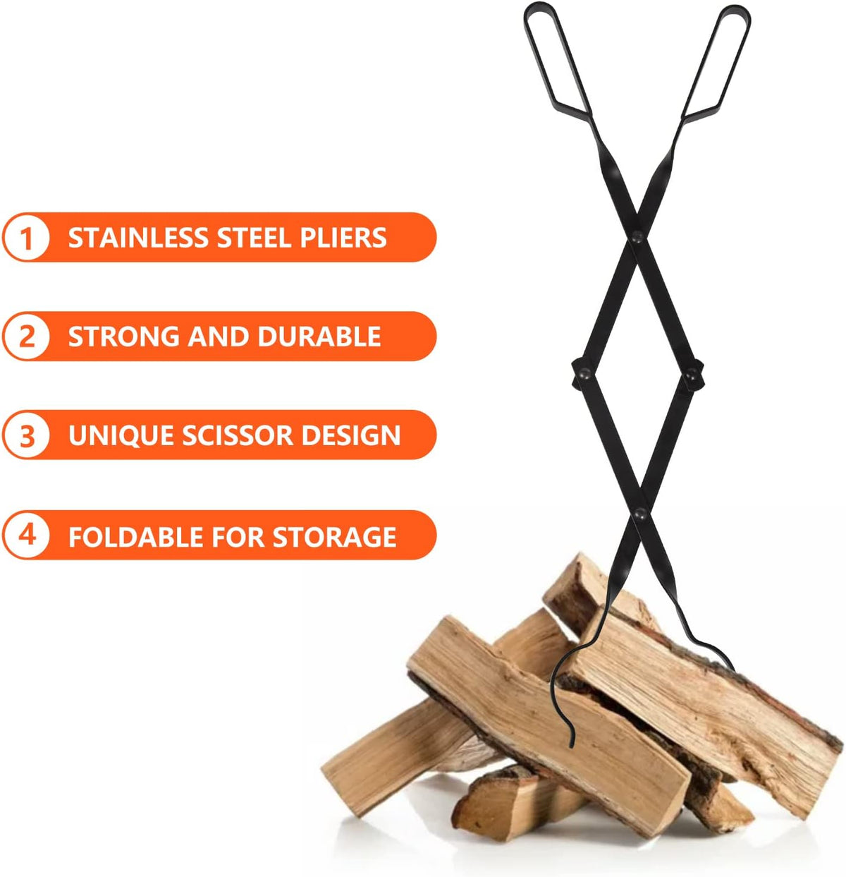 26" Fireplace Tongs, Fire Pit Tool, Fire Pit Accessories Tool for Outdoor Indoor Camping BBQ