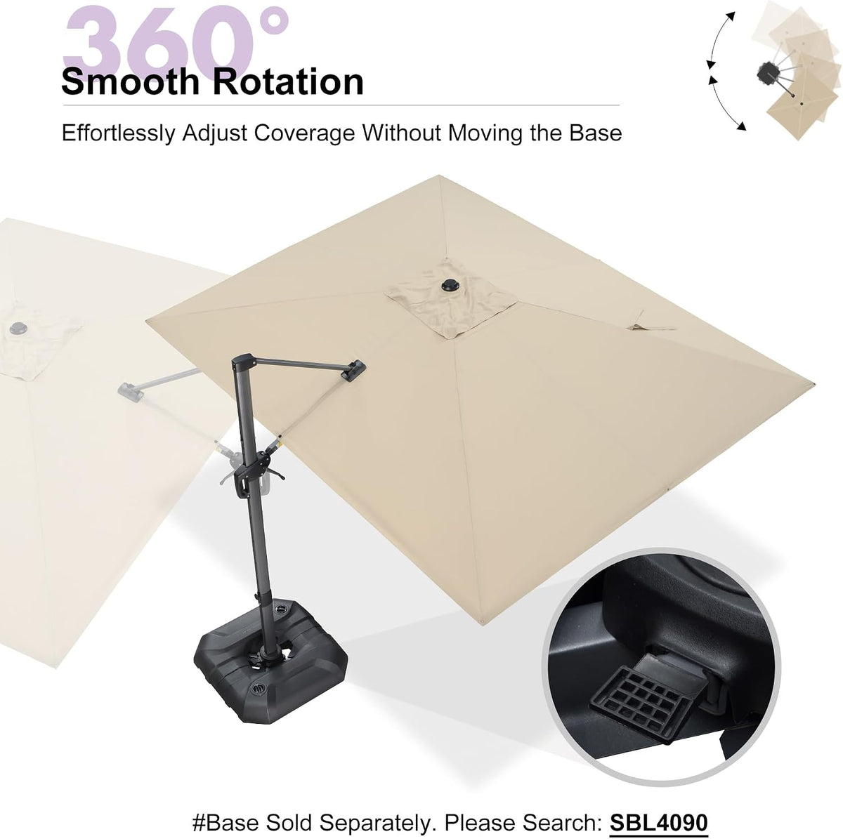 PURPLE LEAF Cantilever Umbrella 9' x 11.5' Rectangle 360° Rotation Beige