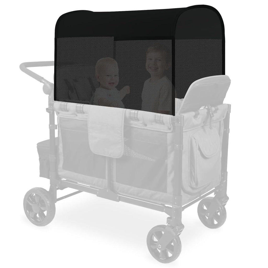 Stretchy Panoramic Canopy Compatible with Wonderfold Stroller Wagons W4 All Models,with Two Mesh Windows, UPF50+ Sun Protection,(Black)