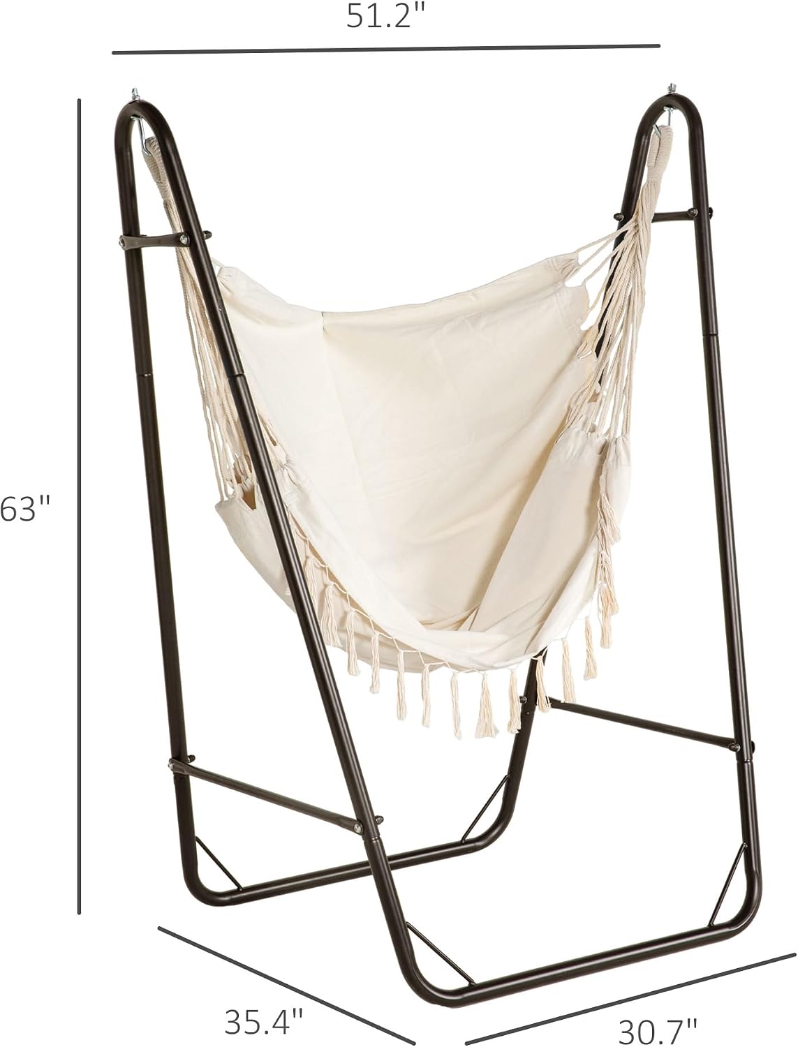 Outsunny Patio Hammock Chair Outdoor with U Shape Stand Brown/Cream White