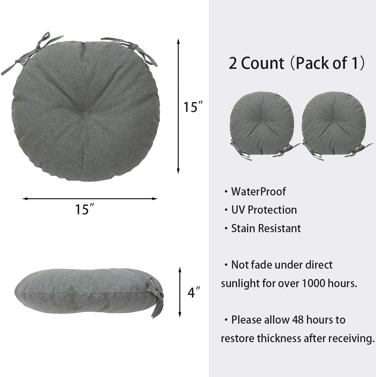 bistro chair cushions 15 inch,set of 2,tufted round, close-up detail