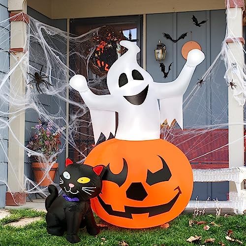 HOPOCO 5 FT Halloween Inflatables Outdoor Ghost Pumpkin Black Cat Decor