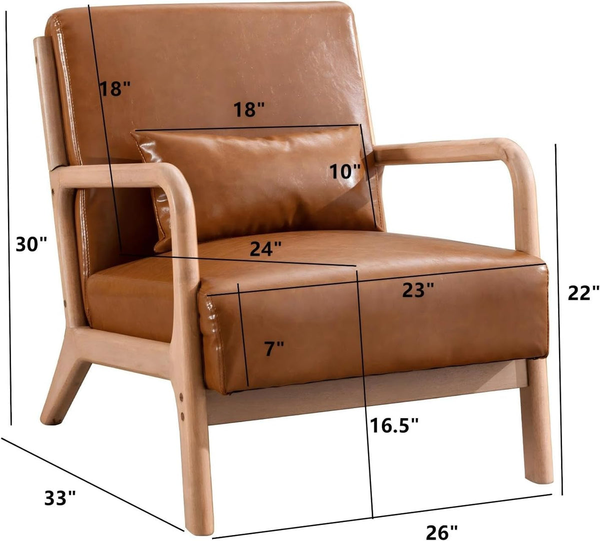 INZOY Mid-Century Modern Accent Chair Set of 2, PU Leather Reading Armchair with Waist Cushion, Upholstered Living Room Chairs for Bedroom Sunroom, Camel Set