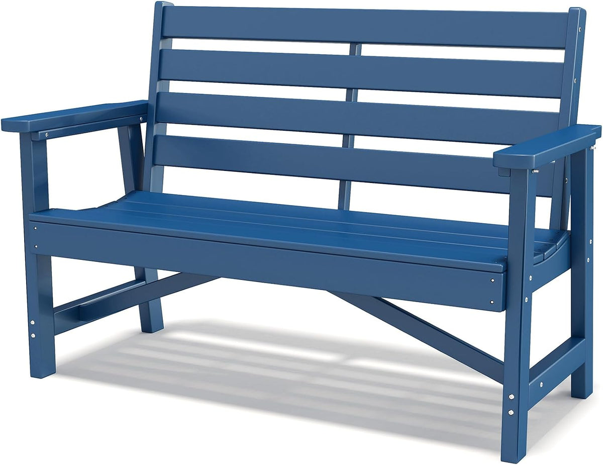GREENVINES Outdoor Bench, 2-Person HDPE Garden Benches, Blue