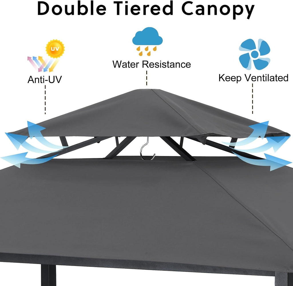 ABCCANOPY Grill Gazebo 6.4x6.8 with Bar Table & 2 Chairs, Dark Gray