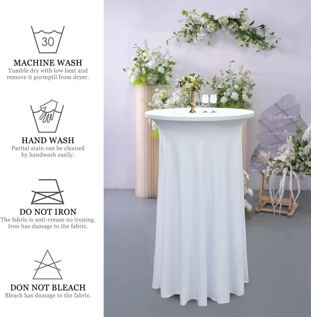 4 Pack 24"x43" White Spandex Cocktail Table Skirt, Fits 24" Round Tables