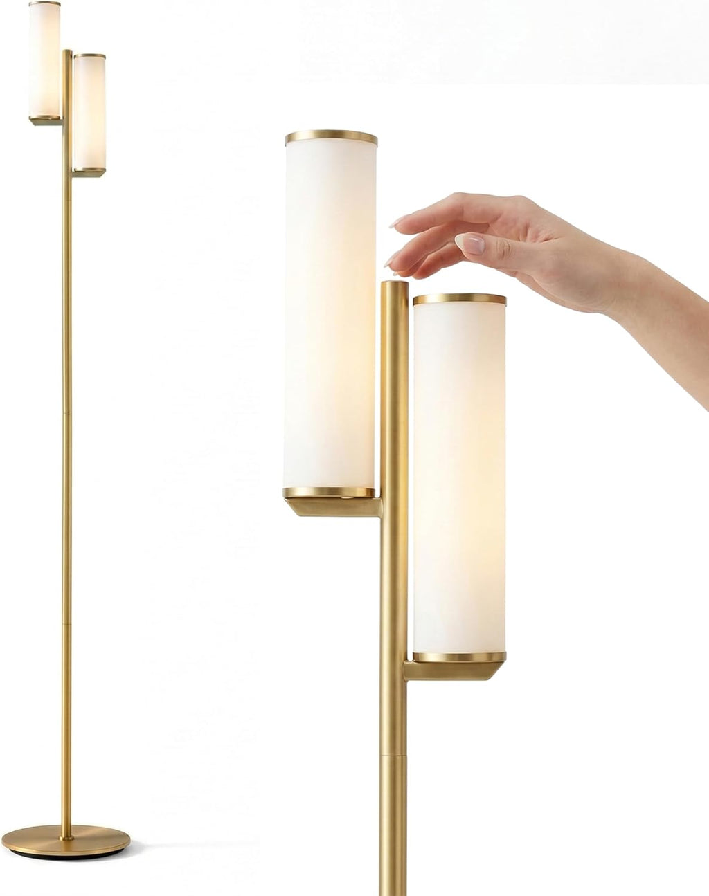 Brightech Gemini Dimmable Floor Lamp with Two Lights - Modern Tall Tree Lamp for Bedroom, Office, Living Room - Gold/Brass