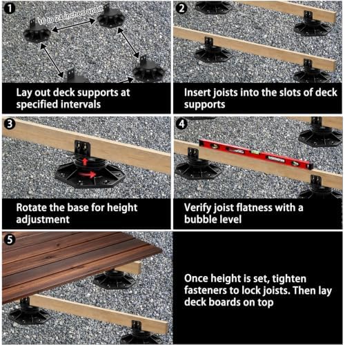 50-Pack Adjustable Deck Support Pedestals, 1-3/16"-2-3/8" H, Black