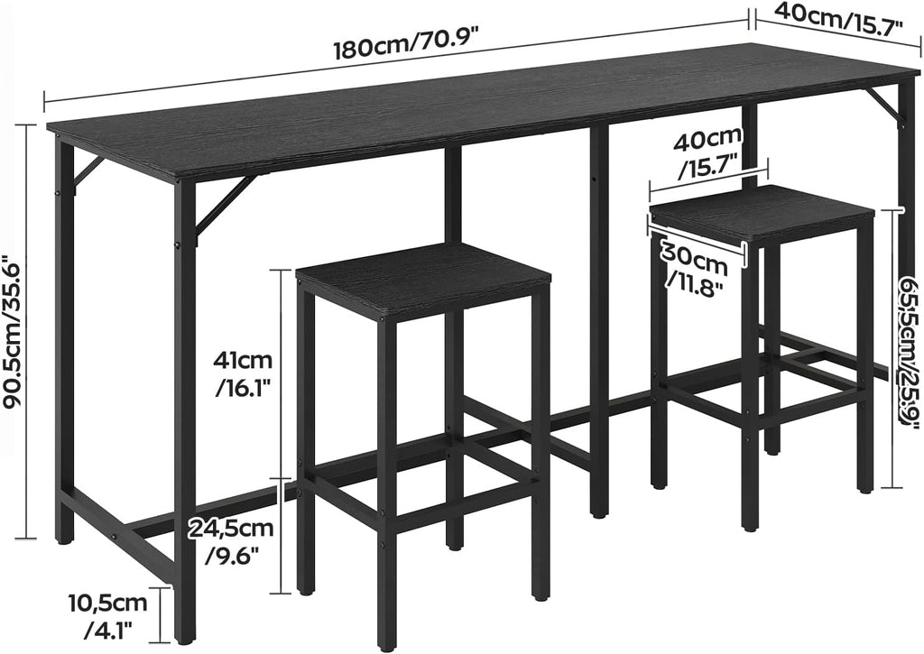 yatiney 70.9" bar table and chairs set, dining showing dimensions
