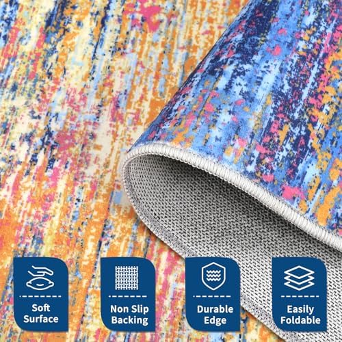 ROYHOME Modern Abstract Living Room Rug 8x10, Blue/Orange
