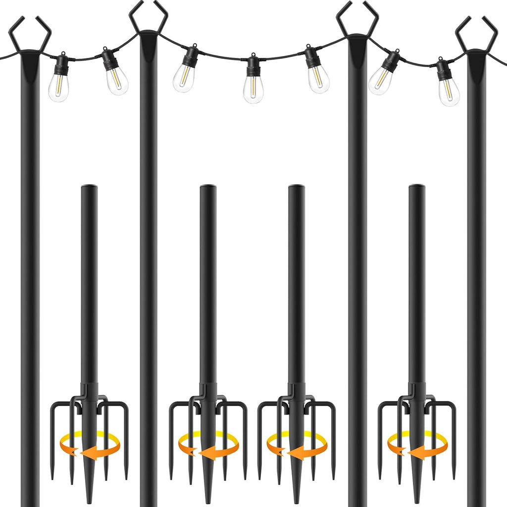 AILBTON 10Ft String Light Poles 4 Pack,Light Poles for Outside Lights,Outdoor with Fence Brackets Hanging Lights,Metal Stand Deck Patio Backyard