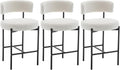 Cinxzar Boucle Bar Stools Set of 3, White Counter Height Bar Stools with Backs, Modern Barstools for Kitchen Island, Pub, Club